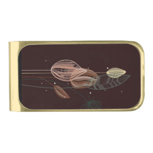 Abstract Pink & Gold Tulips Minimalist Botanical Gold Finish Money Clip