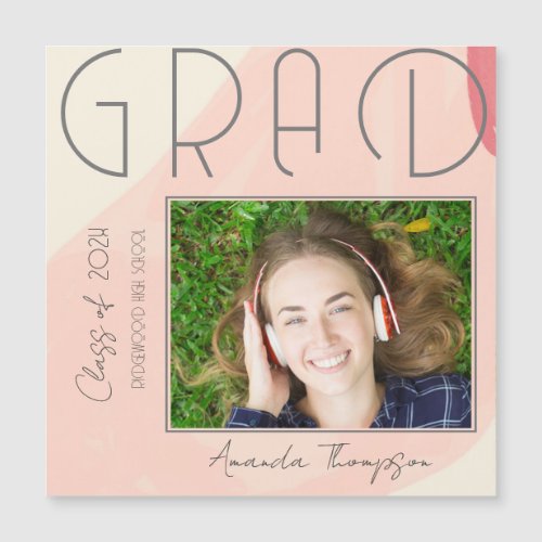 Abstract Pink Grad Photo Graduation Announcement