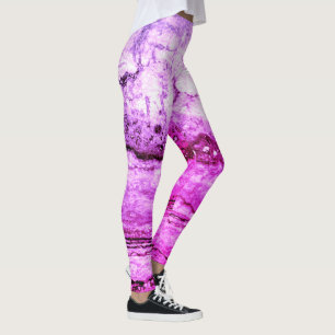 Abstract pink granite, purple marble pattern leggings