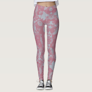 Abstract Pink & Gray Botanical Pattern   Leggings