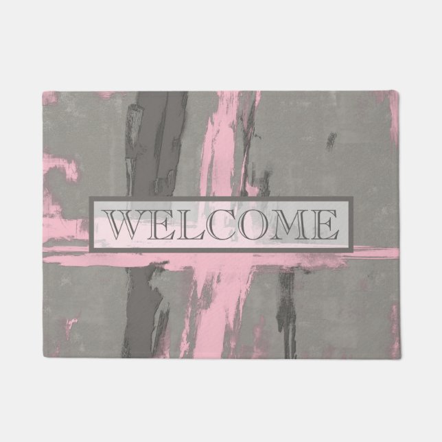 Abstract Pink Gray Welcome Doormat (Front)