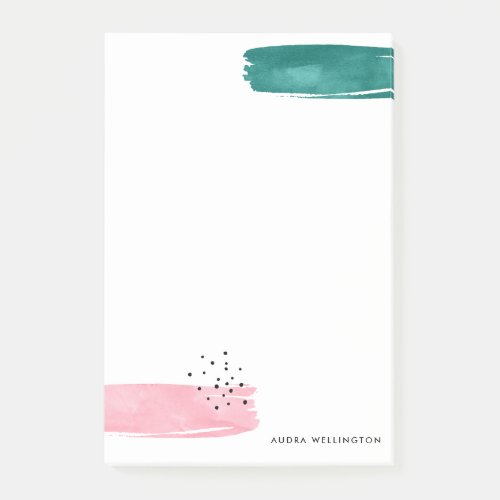 Abstract Pink  Green Brushstrokes Personalized Post_it Notes