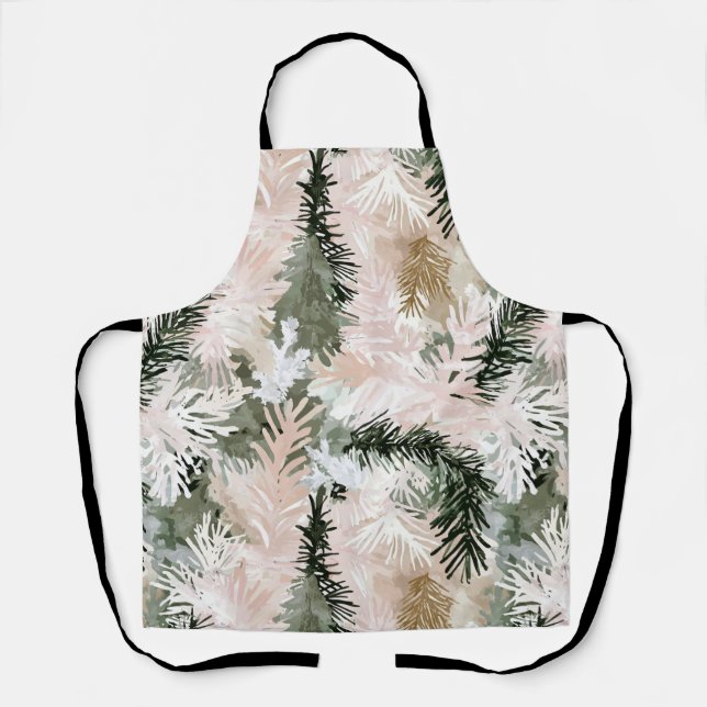 Abstract Pink Green Christmas trees Apron (Front)