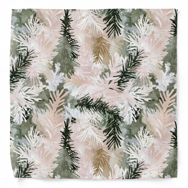 Abstract Pink Green Christmas trees Bandana (Front)