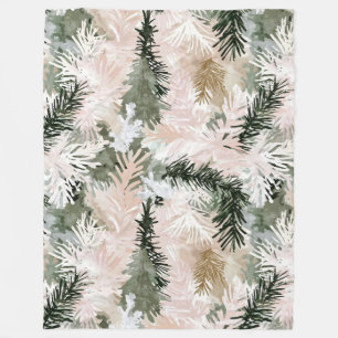 Abstract Pink Green Christmas trees Fleece Blanket