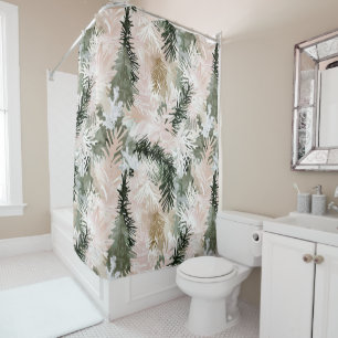 Abstract Pink Green Christmas trees Shower Curtain
