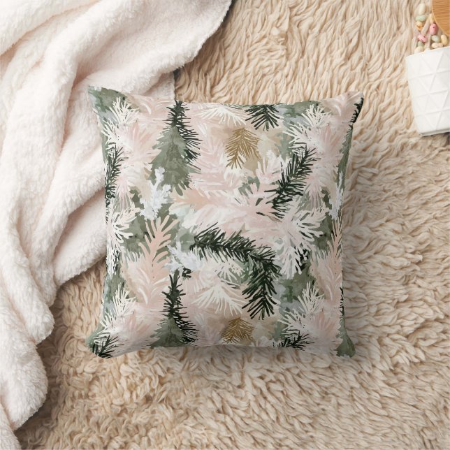 Abstract Pink Green Christmas trees Throw Pillow (Blanket)