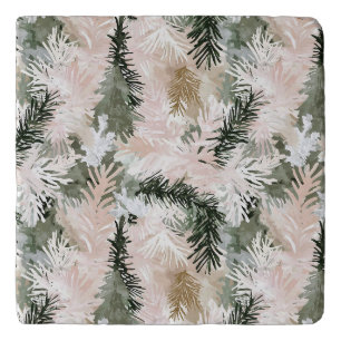 Abstract Pink Green Christmas trees Trivet