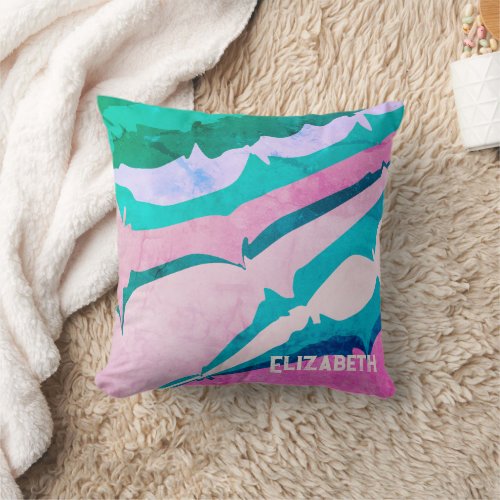 Abstract Pink Green Pastel Personalized Modern Throw Pillow