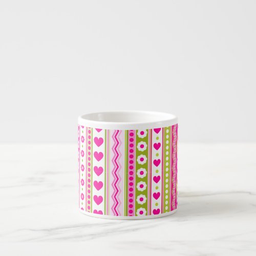 Abstract Pink green pattern  dots flowers hearts Espresso Cup