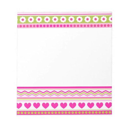 Abstract Pink green pattern  dots flowers hearts Notepad
