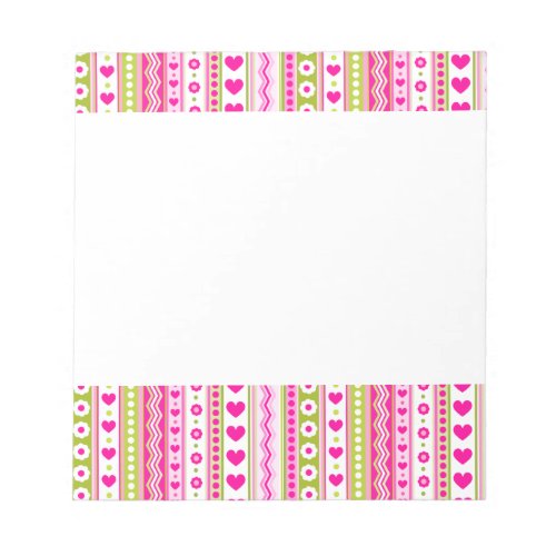 Abstract Pink green pattern  dots flowers hearts Notepad