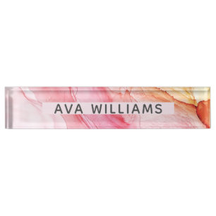 Abstract Pink Ink elegant Desk Name Plate