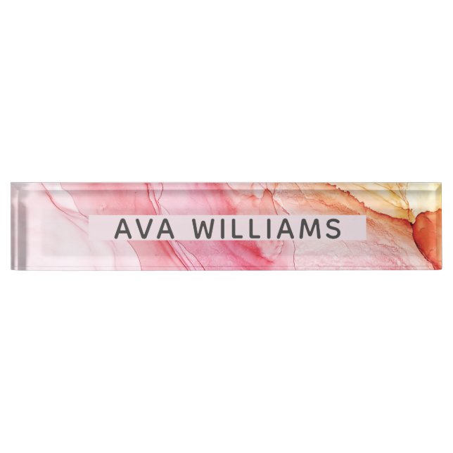 Abstract Pink Ink elegant Desk Name Plate (Front)