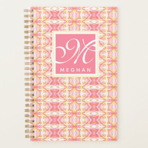 Abstract Pink Kaleidoscope Patterned _ Monogram Planner