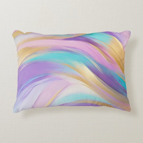 Abstract Pink Lilac Turquoise Gold Accent Pillow