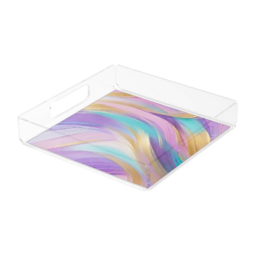 Abstract Pink Lilac Turquoise Gold Acrylic Tray