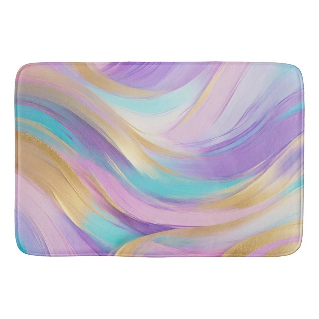 Abstract Pink Lilac Turquoise Gold Bath Mat (Front)