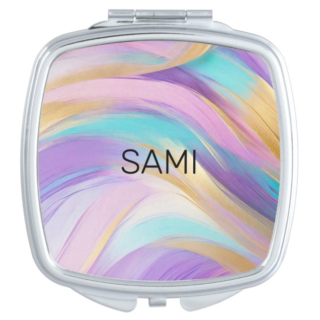 Abstract Pink Lilac Turquoise Gold Compact Mirror (Front)