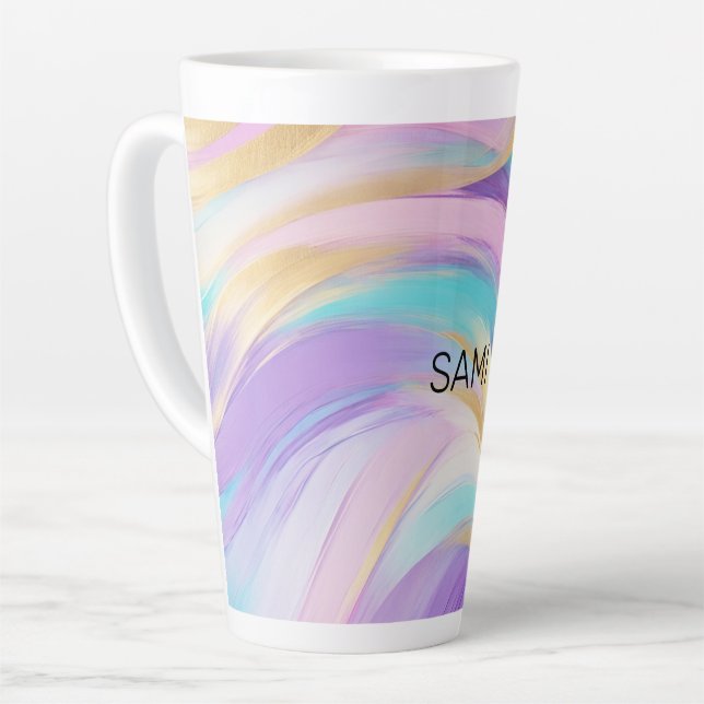 Abstract Pink Lilac Turquoise Gold Latte Mug (Left Angle)