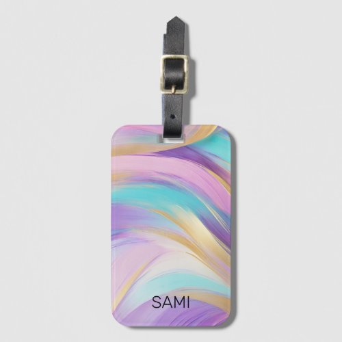 Abstract Pink Lilac Turquoise Gold Luggage Tag