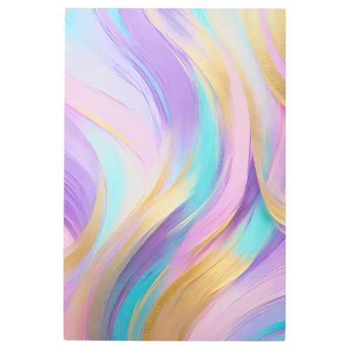 Abstract Pink Lilac Turquoise Gold Metal Print