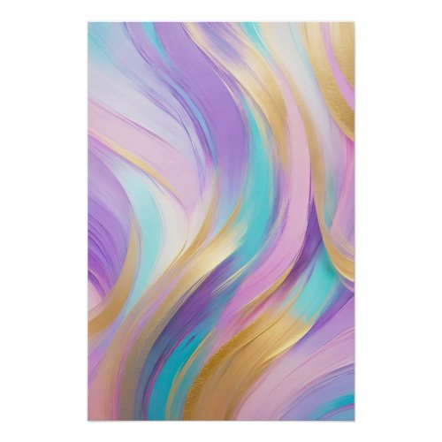 Abstract Pink Lilac Turquoise Gold Poster