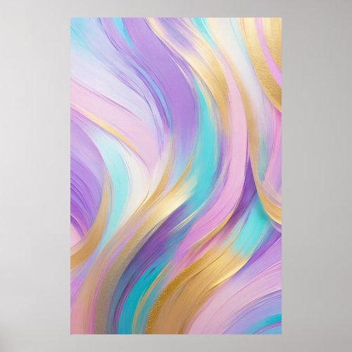 Abstract Pink Lilac Turquoise Gold Poster