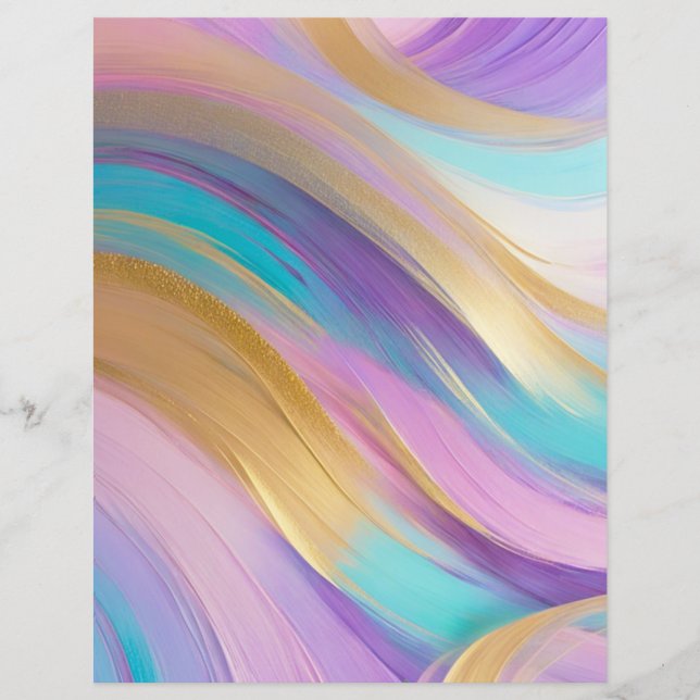 Abstract Pink Lilac Turquoise Gold Scrapbook Paper (Front)