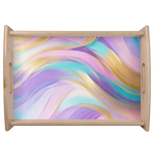 Abstract Pink Lilac Turquoise Gold Serving Tray
