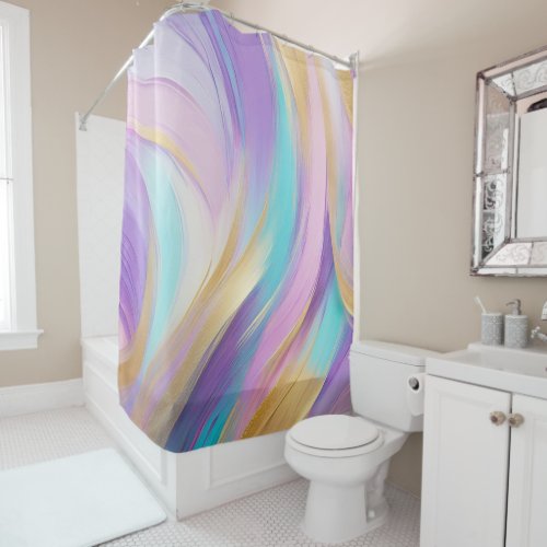 Abstract Pink Lilac Turquoise Gold Shower Curtain