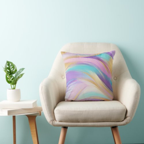 Abstract Pink Lilac Turquoise Gold Throw Pillow