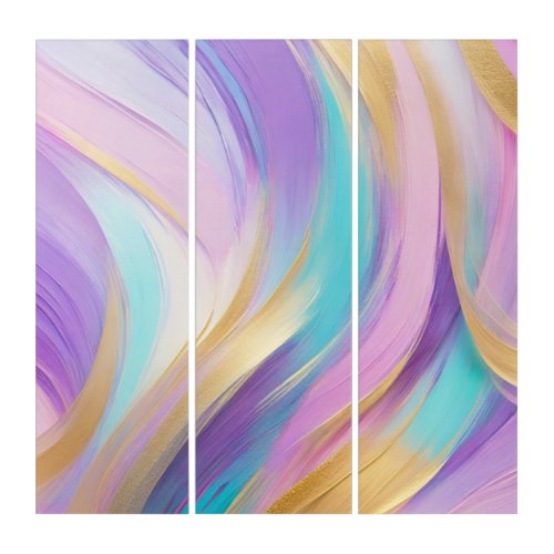 Abstract Pink Lilac Turquoise Gold Triptych