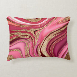 Abstract pink liquid marble with glitter gold accent pillow