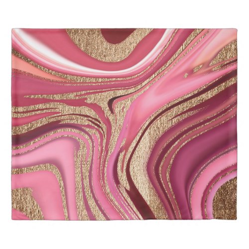 Abstract pink liquid marble with glitter gold duvet cover