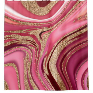 Abstract pink liquid marble with glitter gold shower curtain