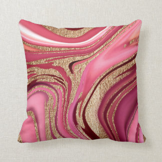 Abstract pink liquid marble with glitter gold throw pillow