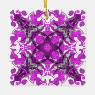 Abstract pink mandala, psychedelic butterfly swirl ceramic ornament