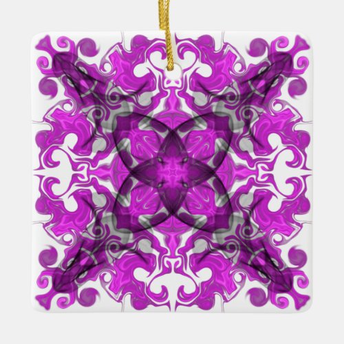 Abstract pink mandala psychedelic butterfly swirl ceramic ornament