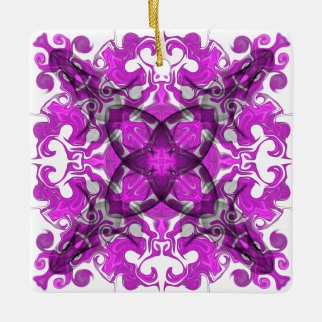 Abstract pink mandala, psychedelic butterfly swirl ceramic ornament (Front)