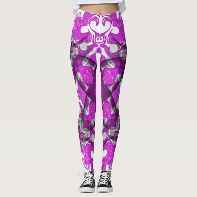 Abstract pink mandala, psychedelic butterfly swirl leggings (Front)