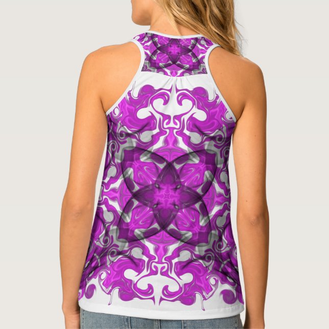 Abstract pink mandala, psychedelic butterfly swirl tank top (Back)