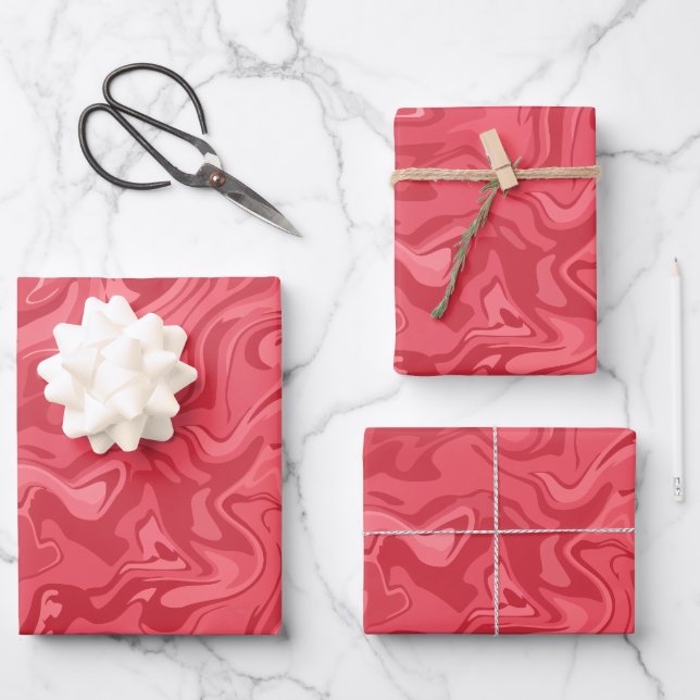 Abstract Pink Marble Fluid Design Wrapping Paper Sheets (Front)
