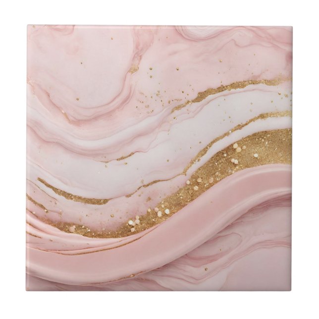Abstract Pink Marble Pattern with Faux Glitter  Ceramic Tile (Front)