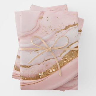 Abstract Pink Marble Pattern with Faux Glitter Wrapping Paper Sheets