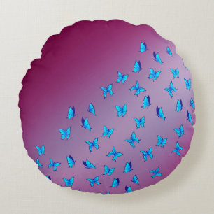 Abstract pink Moonbeams and Butterflies  Round Pillow