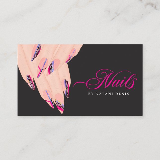 Abstract Pink Nail Artist  Business Card (Front)