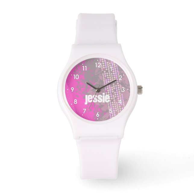 Abstract pink numbered name girls sports watch (Front)