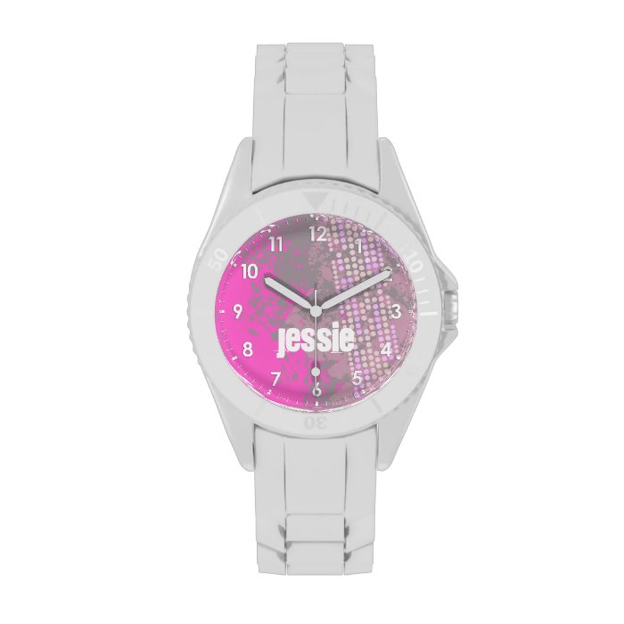 Abstract pink numbered name girls sports watch