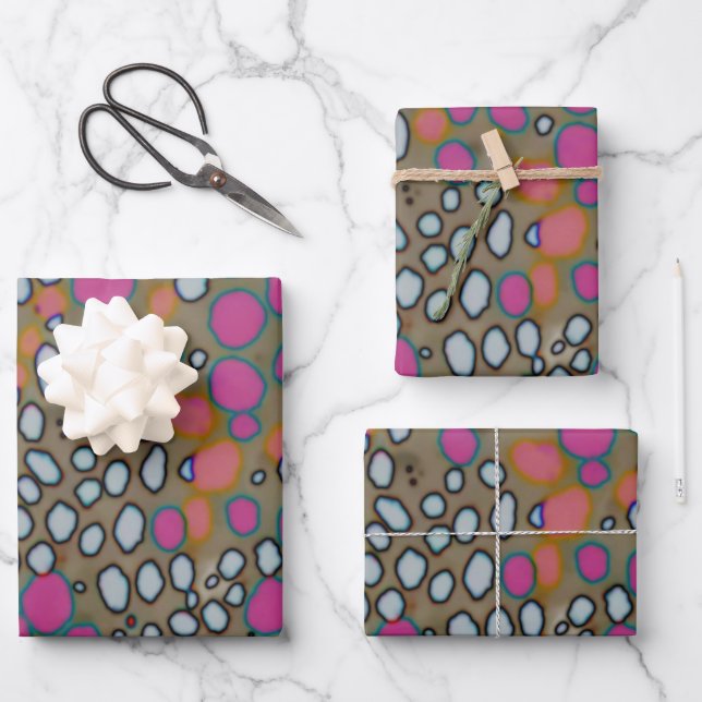 Abstract Pink Orange Brown Polka Dot Pattern Wrapping Paper Sheets (Front)
